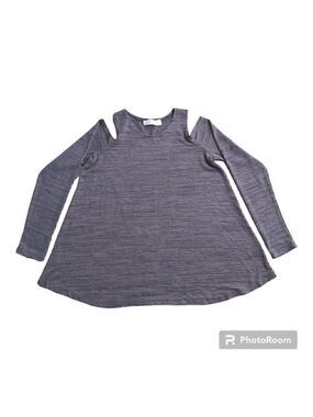 RD Style Charcoal Gray Cold Shoulder Tunic-Long Sleeved, Rayon/Polyester Blend